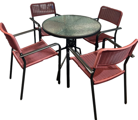 ست ناهارخوری میز گرد شیشه ای و صندلی های حصیری پلاستیکی K/D 5