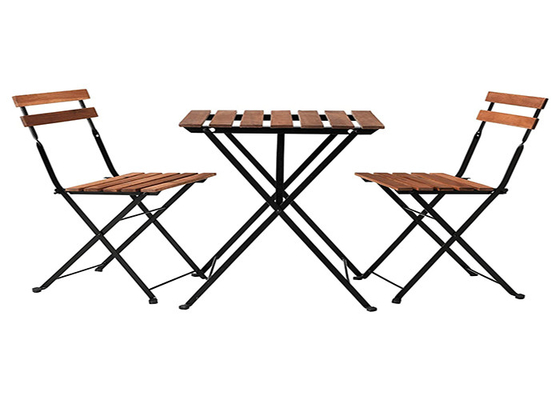 ست یک میز و دو صندلی در فضای باز قاب فلزی چوبی تاشو