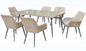 میز و صندلی شیشه ای حصیری فولادی در فضای باز با ست کوسن 7 عددی