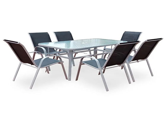 میز ناهار خوری 7 تکه فلزی مدرن استیل حیاط فضای باز صندلی مبلمان باغ